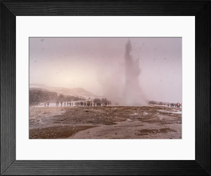 Framed Print : View of geysers at Geysir Hot Springs in winter, Western Region, Iceland Framed Print : View of geysers at Geysir Hot Springs in winter, Western Region, Iceland