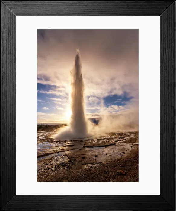 Framed Print : View of geysers at Geysir Hot Springs in winter, Western Region, Iceland Framed Print : View of geysers at Geysir Hot Springs in winter, Western Region, Iceland