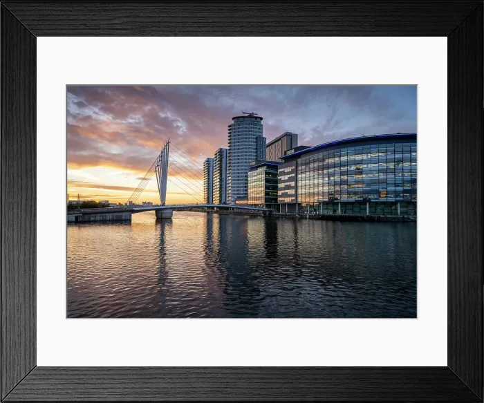 Framed Print : Media City at twilight, Salford Quays, Manchester, Lancashire, England, United Kingdom Framed Print : Media City at twilight, Salford Quays, Manchester, Lancashire, England, United Kingdom