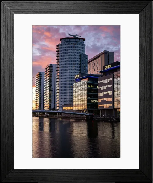 Framed Print : Media City at twilight, Salford Quays, Manchester, Lancashire, England, United Kingdom Framed Print : Media City at twilight, Salford Quays, Manchester, Lancashire, England, United Kingdom