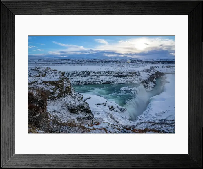 Framed Print : View of Gullfoss Waterfall on the Hvita River in winter, Western Region, Iceland