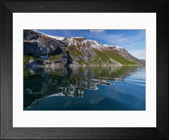 Framed Print : View from the fjord Meljorden in Rodoy municipality, Nordland, Norway Framed Print : View from the fjord Meljorden in Rodoy municipality, Nordland, Norway