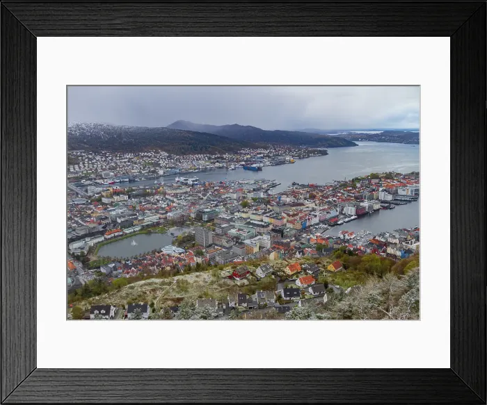 Framed Print : View from the funicular overlooking the city of Bergen, Vestland, Norway Framed Print : View from the funicular overlooking the city of Bergen, Vestland, Norway