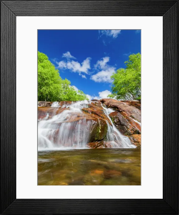Framed Print : A beautiful waterfall just outside the small Norwegian summer area in Sandvika Bay on the south side of Svesfjord, Norway Framed Print : A beautiful waterfall just outside the small Norwegian summer area in Sandvika Bay on the south side of Svesfjord, Norway