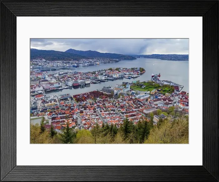 Framed Print : View from the funicular overlooking the city of Bergen, Vestland, Norway Framed Print : View from the funicular overlooking the city of Bergen, Vestland, Norway