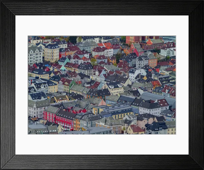 Framed Print : View from the funicular overlooking the city of Bergen, Vestland, Norway Framed Print : View from the funicular overlooking the city of Bergen, Vestland, Norway