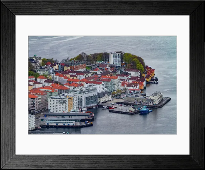 Framed Print : View from the funicular overlooking the city of Bergen, Vestland, Norway Framed Print : View from the funicular overlooking the city of Bergen, Vestland, Norway
