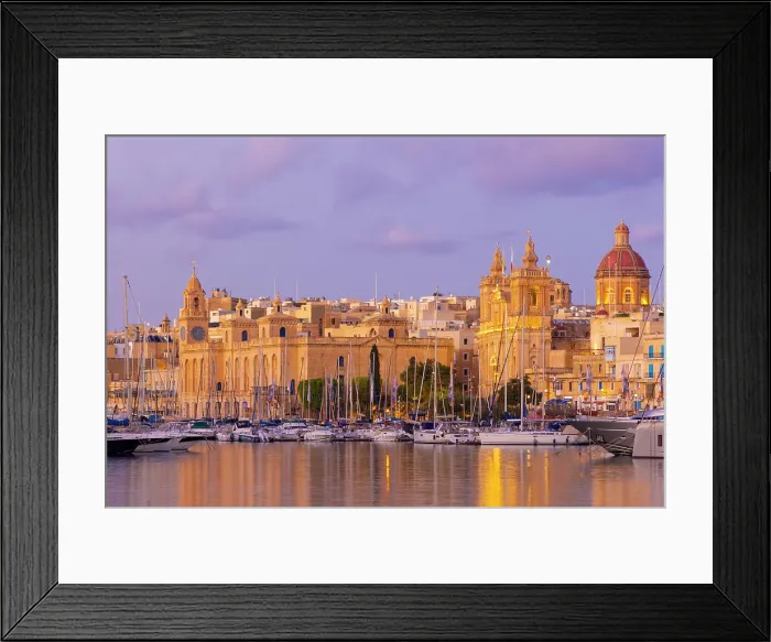 Framed Print : Church of St. Lawrence and Malta Maritime Museum at dusk, Grand Harbour, Birgu, Malta Framed Print : Church of St. Lawrence and Malta Maritime Museum at dusk, Grand Harbour, Birgu, Malta
