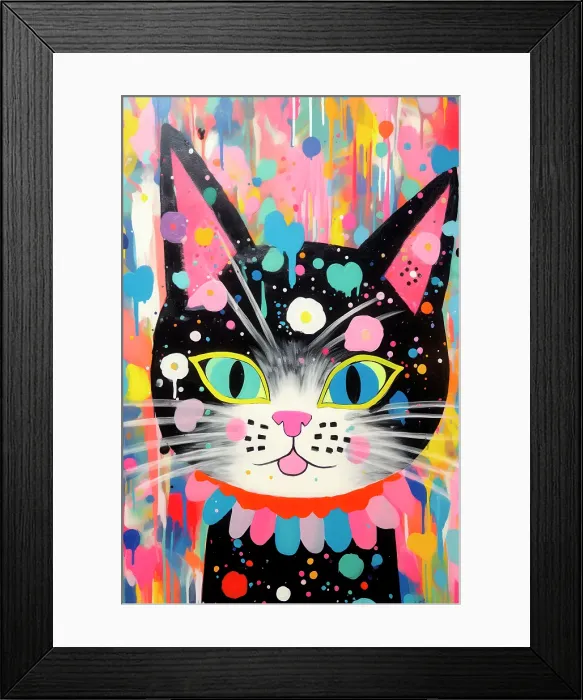 Framed Print : AI generated image of Imaginary cat in fantasy multicolored style Framed Print : AI generated image of Imaginary cat in fantasy multicolored style