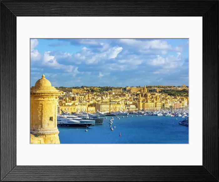 Framed Print : View of Birgu and Fort St. Angelo from the Upper Barrakka Gardens, Valletta, Malta Framed Print : View of Birgu and Fort St. Angelo from the Upper Barrakka Gardens, Valletta, Malta
