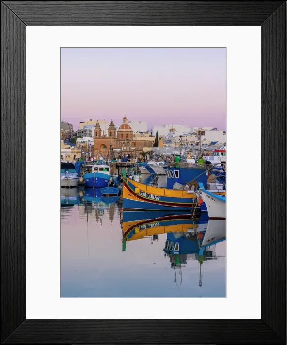Framed Print : Parish Church of Our Lady of Pompei and Fishing Harbour, Marsaxlokk, Malta Framed Print : Parish Church of Our Lady of Pompei and Fishing Harbour, Marsaxlokk, Malta