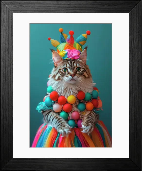 Framed Print : AI generated image of Bengal cat dressed in colorful carnival clothing Framed Print : AI generated image of Bengal cat dressed in colorful carnival clothing