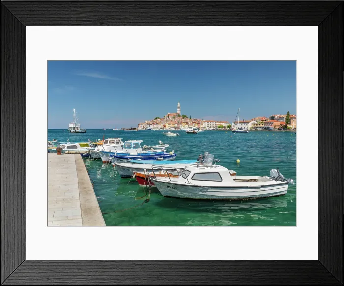 Framed Print : View from new harbour to the old town with Cathedral of St. Euphemia, Rovinj, Istria, Croatia Framed Print : View from new harbour to the old town with Cathedral of St. Euphemia, Rovinj, Istria, Croatia