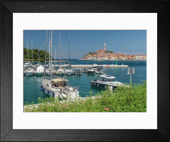Framed Print : View from new harbour to the old town with Cathedral of St. Euphemia, Rovinj, Istria, Croatia Framed Print : View from new harbour to the old town with Cathedral of St. Euphemia, Rovinj, Istria, Croatia