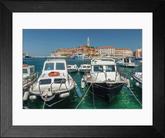 Framed Print : View over the harbour to the old town with Cathedral of St. Euphemia, Rovinj, Istria, Croatia Framed Print : View over the harbour to the old town with Cathedral of St. Euphemia, Rovinj, Istria, Croatia