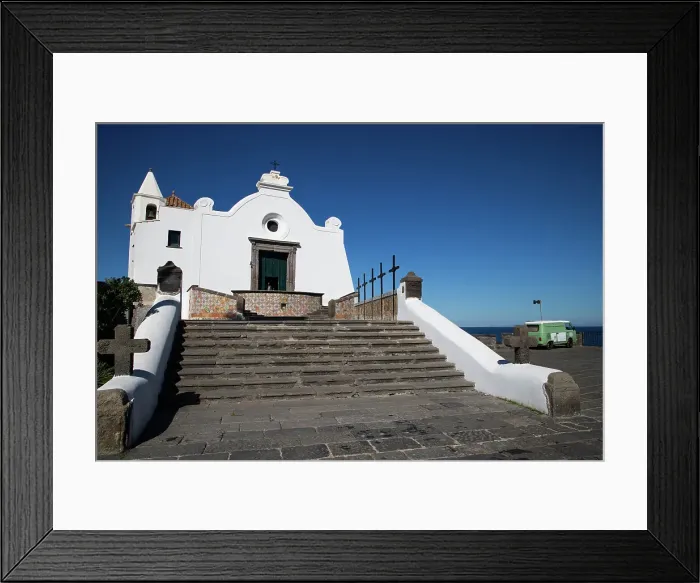 Framed Print : White church in Forio, Ischia, Phlegrean Islands, Gulf of Naples, Campania, Italy
