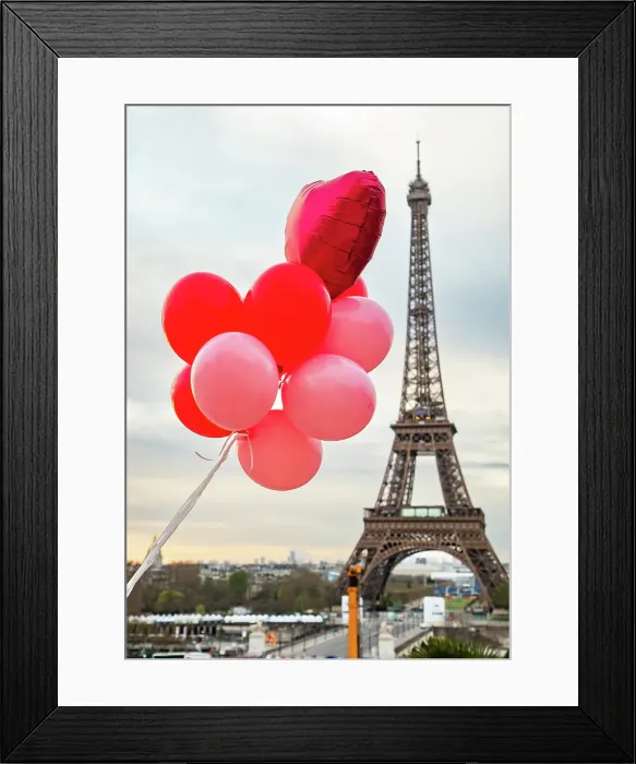 Framed Print : Pink and red balloons in front of Eiffel tower, Paris, France Framed Print : Pink and red balloons in front of Eiffel tower, Paris, France