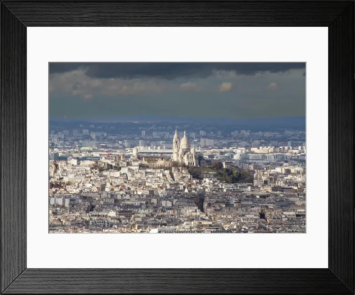 Framed Print : Aerial view over city including Basilique du Sacre-Coeur, Paris, France Framed Print : Aerial view over city including Basilique du Sacre-Coeur, Paris, France