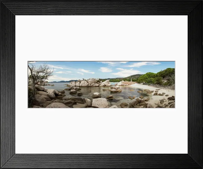 Framed Print : Famous Palombaggia beach with rocks at sunset, Island of Corsica, France Framed Print : Famous Palombaggia beach with rocks at sunset, Island of Corsica, France