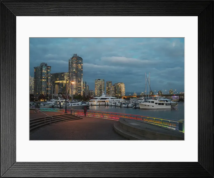 Framed Print : False Creek pedestrian waterfront in Autumn, Yaletown Neighbourhood, Downtown Vancouver, British Columbia, Canada