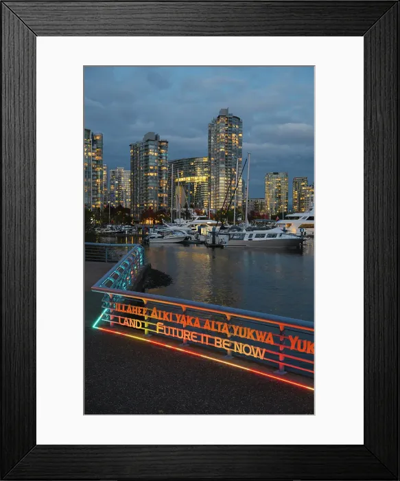 Framed Print : False Creek pedestrian waterfront in Autumn, Yaletown Neighbourhood, Downtown Vancouver, British Columbia, Canada Framed Print : False Creek pedestrian waterfront in Autumn, Yaletown Neighbourhood, Downtown Vancouver, British Columbia, Canada