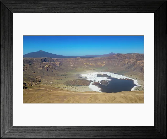 Framed Print : Aerial of the Trou du Natron volcanic crater and its natron lakes, Tibesti Mountains, Chad Framed Print : Aerial of the Trou du Natron volcanic crater and its natron lakes, Tibesti Mountains, Chad