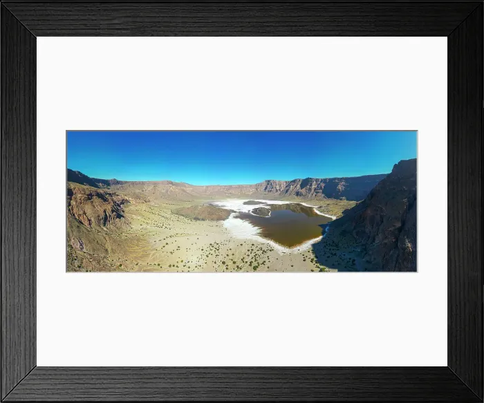 Framed Print : Aerial of the Trou du Natron volcanic crater and its natron lakes, Tibesti Mountains, Chad Framed Print : Aerial of the Trou du Natron volcanic crater and its natron lakes, Tibesti Mountains, Chad