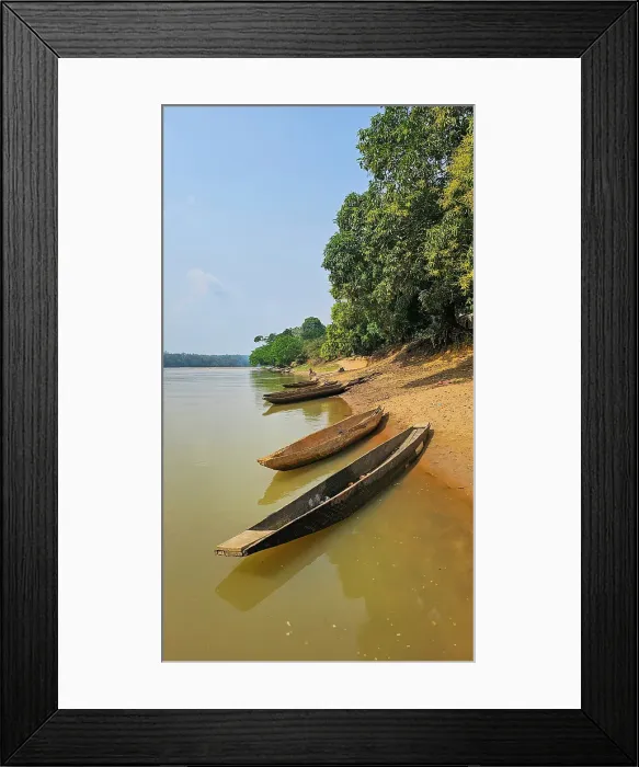 Framed Print : Anchoring boats, Sangha River, Dzanga Sangha National Park, UNESCO, Central African Republic Framed Print : Anchoring boats, Sangha River, Dzanga Sangha National Park, UNESCO, Central African Republic