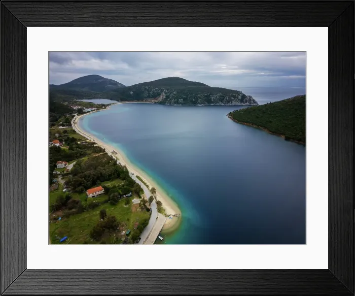 Framed Print : Porto Koufo beach landscape drone aerial view, Chalkidiki, Greece Framed Print : Porto Koufo beach landscape drone aerial view, Chalkidiki, Greece