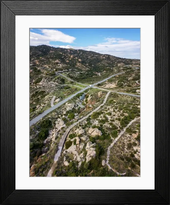 Framed Print : Drone aerial view of Kriaritsi project area with abandoned roads in the south of Greece, Sithonia, Chalkidiki, Greece Framed Print : Drone aerial view of Kriaritsi project area with abandoned roads in the south of Greece, Sithonia, Chalkidiki, Greece