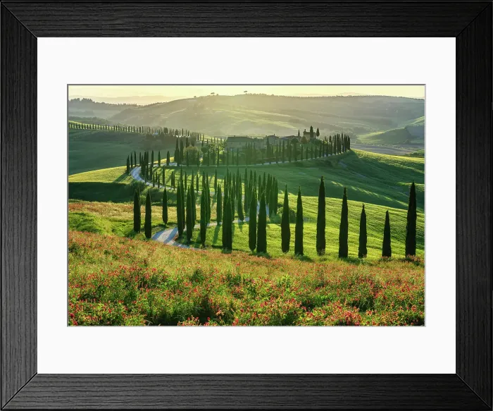 Framed Print : Evening light over Podere Baccoleno, Crete Senesi, Tuscany, Italy Framed Print : Evening light over Podere Baccoleno, Crete Senesi, Tuscany, Italy