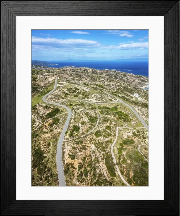 Framed Print : Drone aerial view of Kriaritsi project area with abandoned roads in the south of Greece, Sithonia, Chalkidiki, Greece Framed Print : Drone aerial view of Kriaritsi project area with abandoned roads in the south of Greece, Sithonia, Chalkidiki, Greece