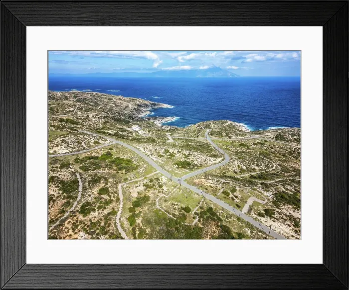 Framed Print : Drone aerial view of Kriaritsi project area with abandoned roads in the south of Greece, Sithonia, Chalkidiki, Greece Framed Print : Drone aerial view of Kriaritsi project area with abandoned roads in the south of Greece, Sithonia, Chalkidiki, Greece