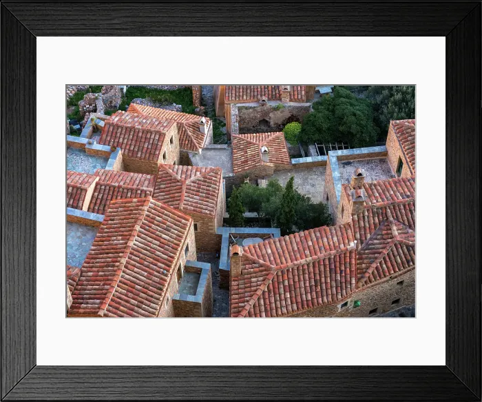 Framed Print : Historic stone houses roof tiles, Monemvasia, Laconia, Greece Framed Print : Historic stone houses roof tiles, Monemvasia, Laconia, Greece