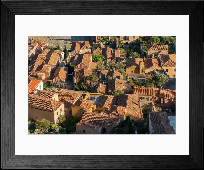 Framed Print : Historic stone houses roof tiles, Monemvasia, Laconia, Greece Framed Print : Historic stone houses roof tiles, Monemvasia, Laconia, Greece