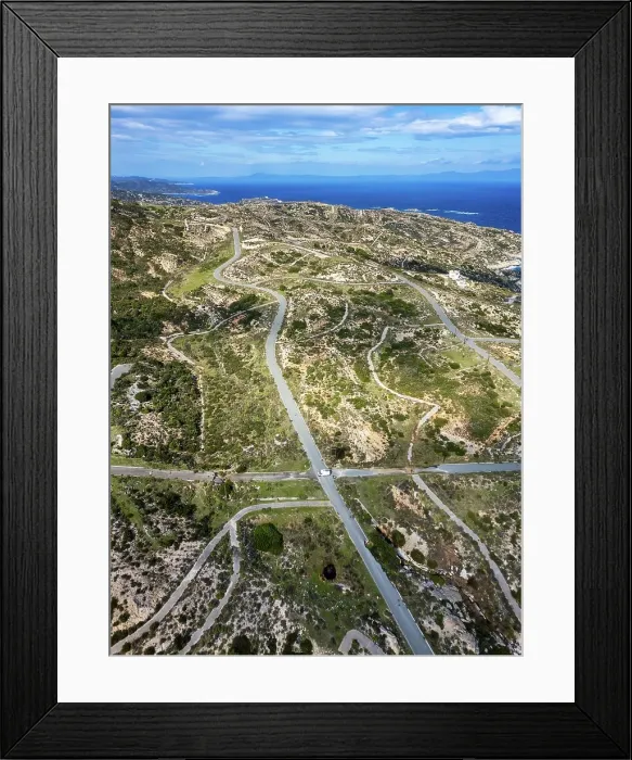 Framed Print : Drone aerial view of Kriaritsi project area with abandoned roads in the south of Greece, Sithonia, Chalkidiki, Greece Framed Print : Drone aerial view of Kriaritsi project area with abandoned roads in the south of Greece, Sithonia, Chalkidiki, Greece