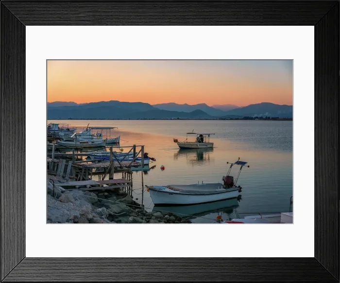 Framed Print : Nafplion port with fishermen boats at sunset, Nafplion, Peloponnese, Greece Framed Print : Nafplion port with fishermen boats at sunset, Nafplion, Peloponnese, Greece