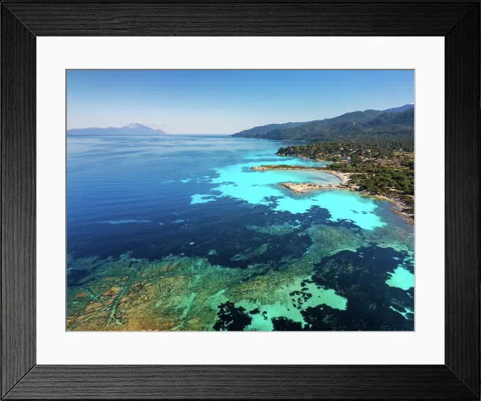 Framed Print : Karydi beach with turquoise water, drone aerial view, Sithonia, Chalkidiki, Greece Framed Print : Karydi beach with turquoise water, drone aerial view, Sithonia, Chalkidiki, Greece