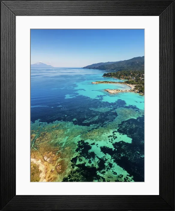 Framed Print : Karydi beach with turquoise water, drone aerial view, Sithonia, Chalkidiki, Greece Framed Print : Karydi beach with turquoise water, drone aerial view, Sithonia, Chalkidiki, Greece