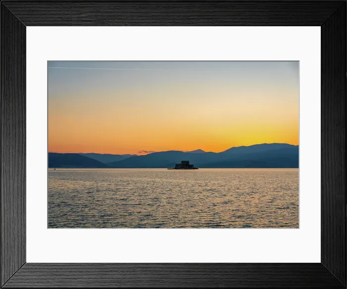 Framed Print : Bourtzi Castle island at sunset, Nafplion, Peloponnese, Greece Framed Print : Bourtzi Castle island at sunset, Nafplion, Peloponnese, Greece