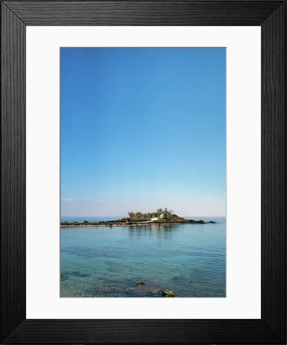 Framed Print : Saint Fokas Orthodox chapel on the coast of Greece, Peloponnese, Greece