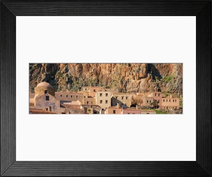 Framed Print : Historic stone houses panorama in the mountain, Monemvasia, Laconia, Greece