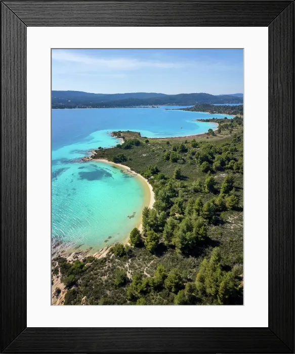 Framed Print : Diaporos island with wild beaches with turquoise water, drone aerial view, Chalkidiki, Greece Framed Print : Diaporos island with wild beaches with turquoise water, drone aerial view, Chalkidiki, Greece