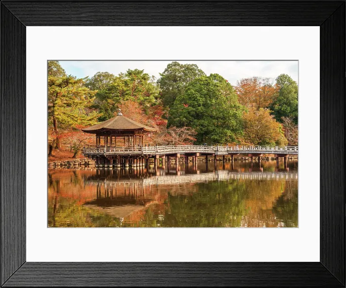 Framed Print : Ukimido Pavilion reflecting in calm pond with autumnal surroundings, Nara, Honshu, Japan Framed Print : Ukimido Pavilion reflecting in calm pond with autumnal surroundings, Nara, Honshu, Japan