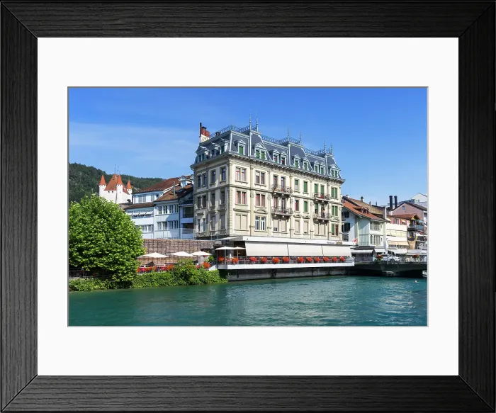 Framed Print : Hotel on Aare River, Thun, Canton of Bern, Switzerland Framed Print : Hotel on Aare River, Thun, Canton of Bern, Switzerland