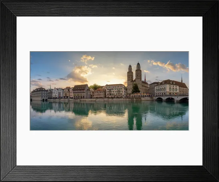 Framed Print : Grossmunster and Limmat River at sunrise, Zurich, Switzerland Framed Print : Grossmunster and Limmat River at sunrise, Zurich, Switzerland