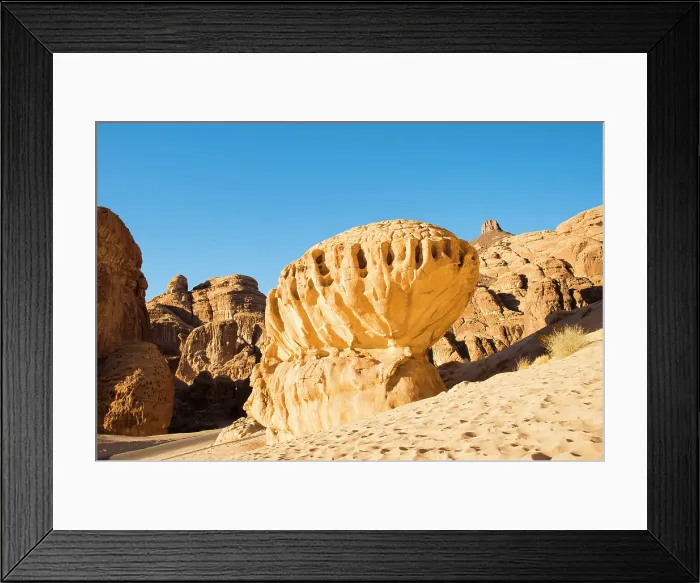 Framed Print : Remarkable sandstone rock carved by erosion in the Ashar Valley, AlUla, Medina Province, Saudi Arabia