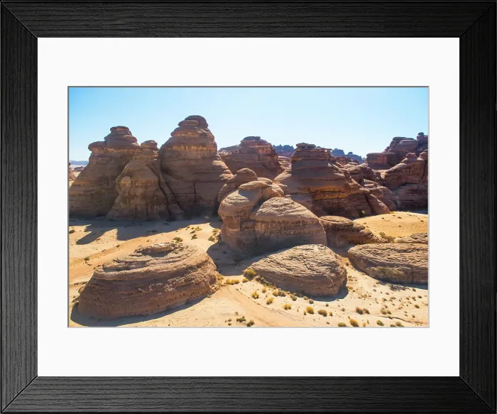 Framed Print : Aerial view of Jabal Ithlib area within Site of Hegra (Madain Salih), UNESCO, in the area of AlUla, Medina Province, Saudi Arabia Framed Print : Aerial view of Jabal Ithlib area within Site of Hegra (Madain Salih), UNESCO, in the area of AlUla, Medina Province, Saudi Arabia