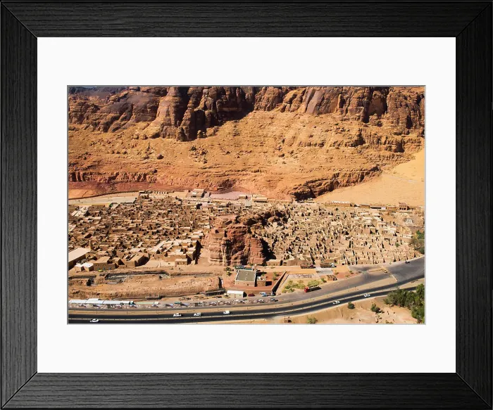 Framed Print : Aerial view of the Old mudbrick village under reconstruction, in the Old town of AlUla, Medina Province, Saudi Arabia Framed Print : Aerial view of the Old mudbrick village under reconstruction, in the Old town of AlUla, Medina Province, Saudi Arabia