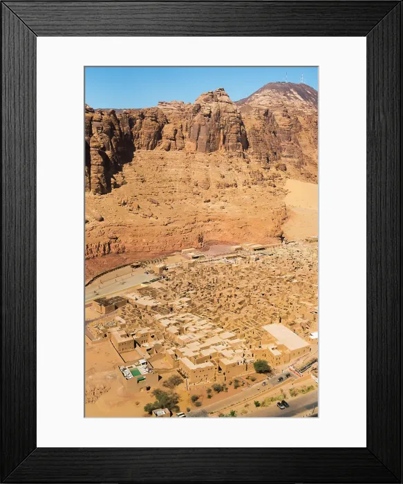 Framed Print : Aerial view of the Old mudbrick village under reconstruction, in the Old town of AlUla, Medina Province, Saudi Arabia Framed Print : Aerial view of the Old mudbrick village under reconstruction, in the Old town of AlUla, Medina Province, Saudi Arabia